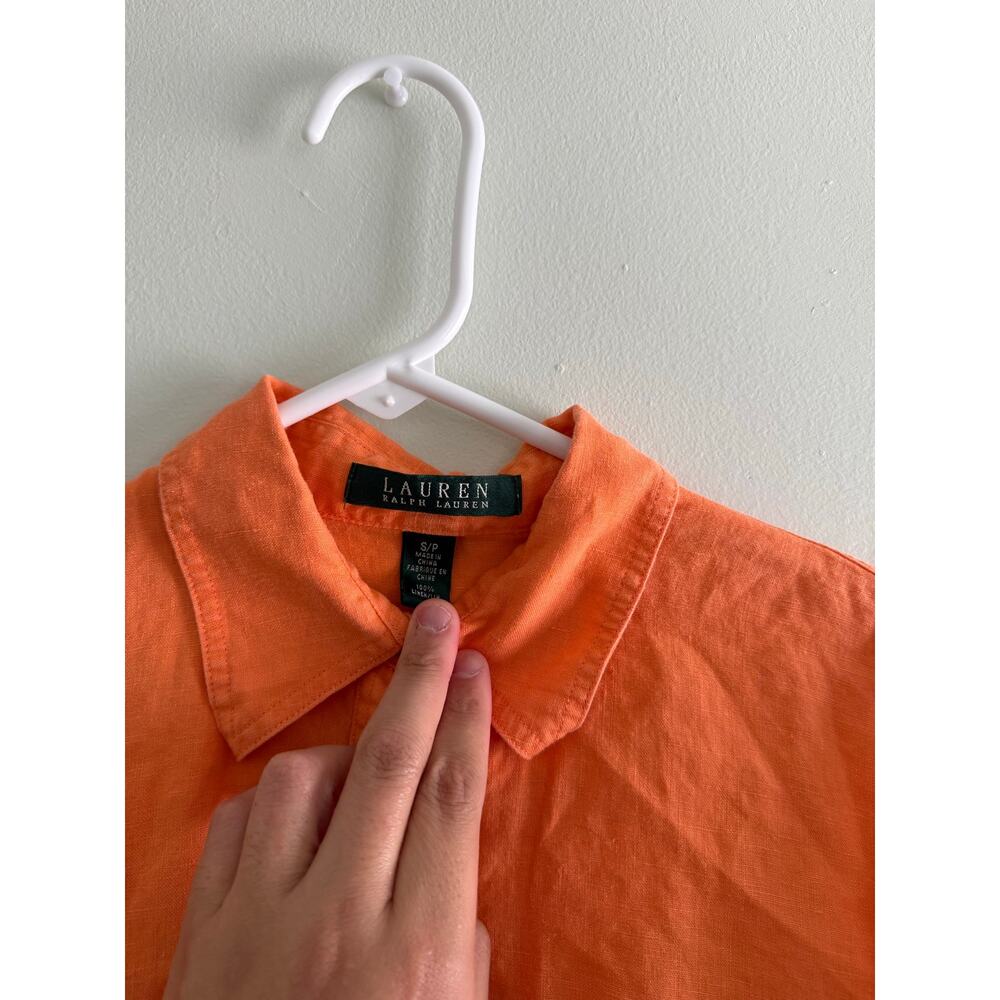 Lauren Ralph Lauren | Vibrant Orange Linen Women’s Long Sleeve Button Down Sz S - Picture 6 of 11